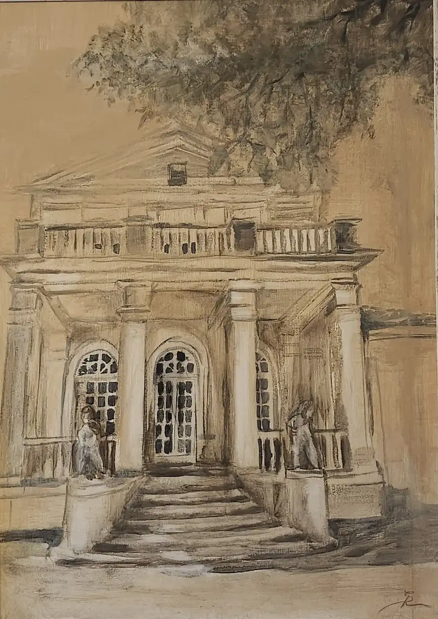 Klebelsberg villa bejárata a Manók szobraival